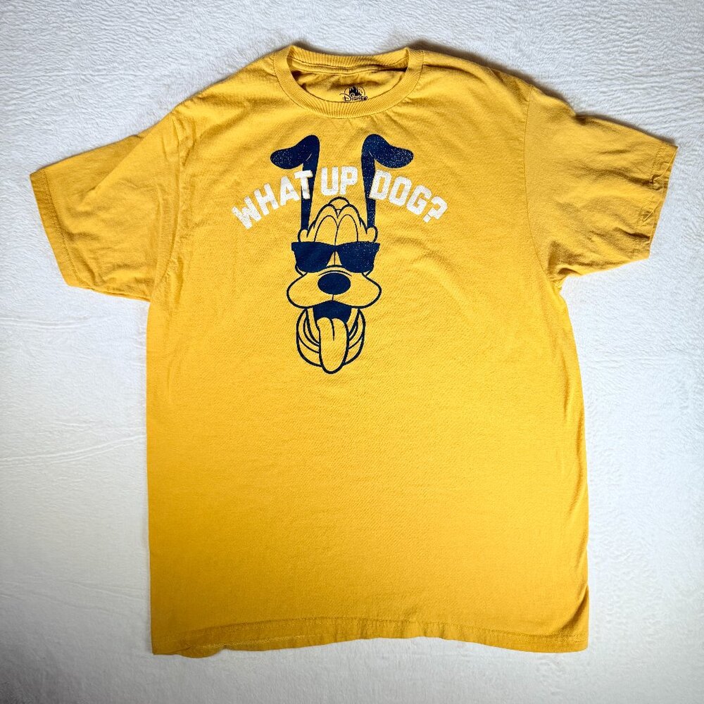 Disney Pluto What Up Dog T-Shirt Unisex Mustard Yellow Adult‎ Size L Cotton